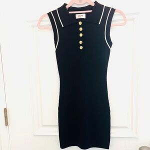 Authentic Celine Black/White Sleeveless Polo Mini Dress Sz 2 /32 /XS